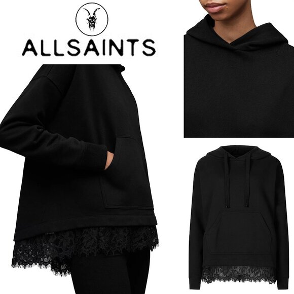 OBO. NWT. Allsaints. Lee Lace Trim Hoodie. Size M. - Picture 2 of 3